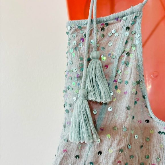 NWT free people Fairy Sequin  Mini Slip dress baby blue sparkly slip dress sz m - Picture 7 of 17